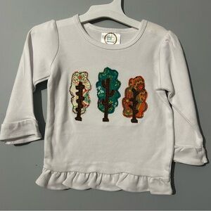 New Girl’s Long Sleeve Shirt with Colorful Applique Fall Tree Design size 12 mo